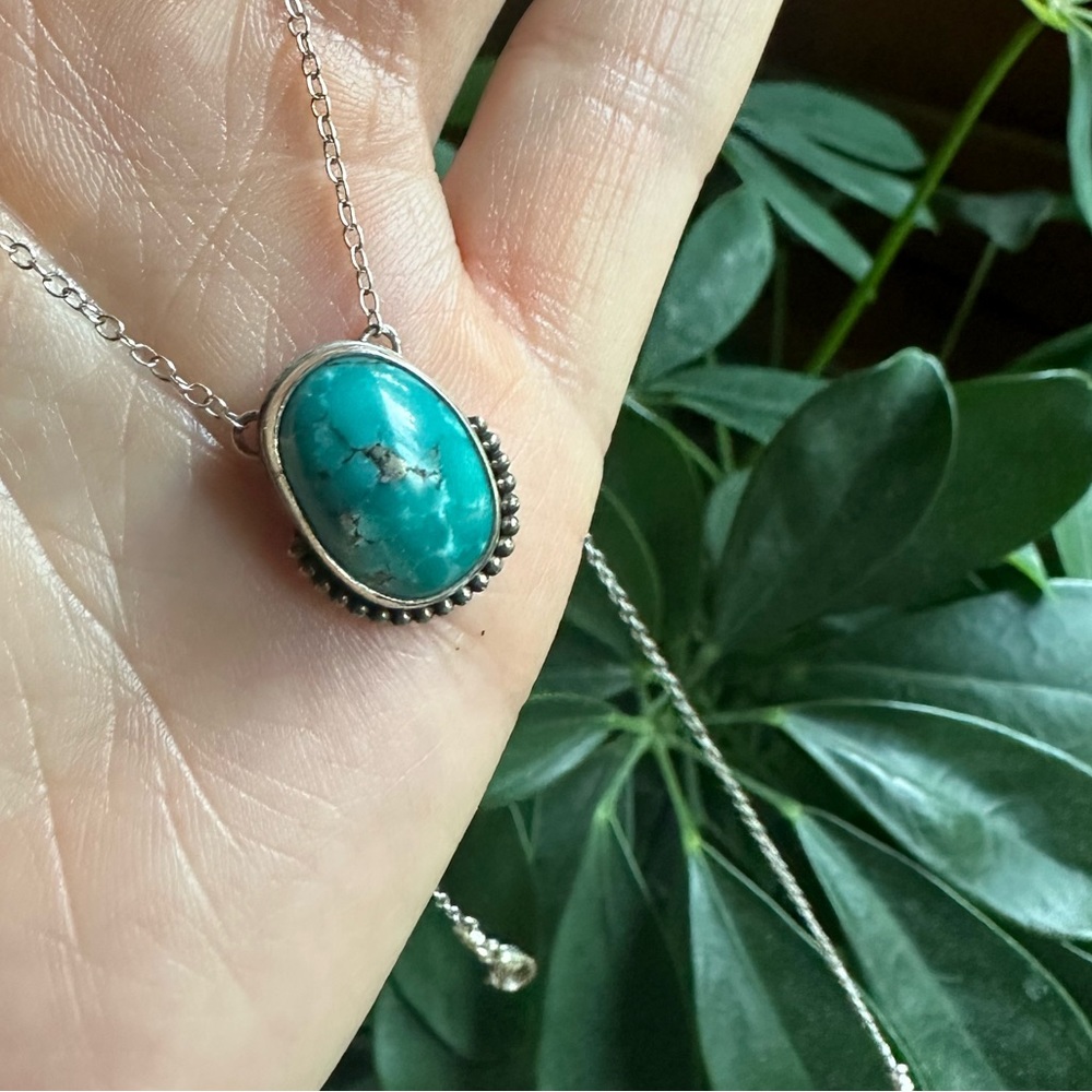 Sterling silver adjustable turquoise necklace with pyrite inclusion